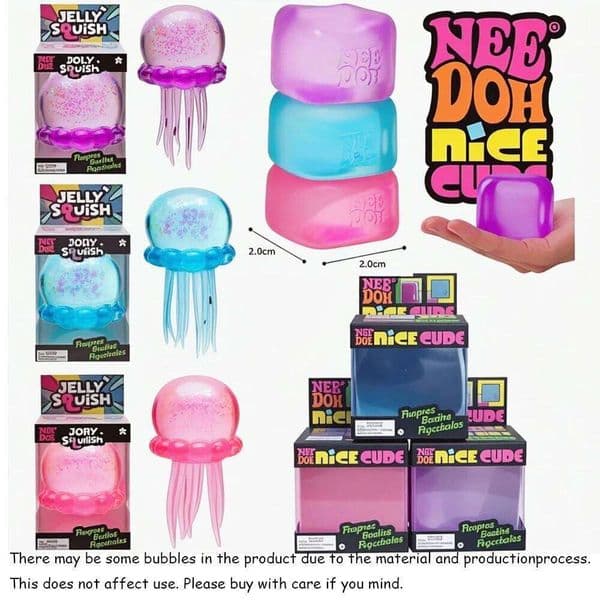 NeeDoh Pinch Jellyfish Cube Squishy Slow Rising Soft Stress Squeeze Toy, Portable Mini Desk Ornament, 26Y0622