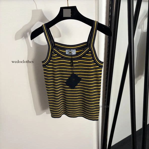 2026 Yellow/Blue Striped Embroidery Women's Tanks Camis Womens Luxury Fashion Summer Sleeveless Vest Knit Tank Top
