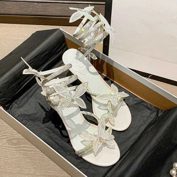 Summer Bow Rhinestone With New Serpentine Wrap High Heels Fashionable Sexy Temperament All Match Fine Heel Sandals Party ShoesR260622