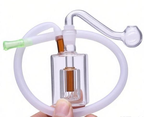 Portable Mini Thick heady Square shape Colorful Glass Oil Burner bong Pipe Travel Water hookah Hand Pipes with 10mm male smoking banger bowl