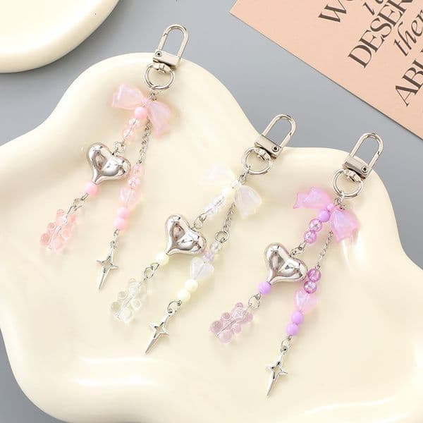 Fresh Style Mermaid Bow Pendant, Candy Color Bear Keychain, Multi-Use Hanging Decor for Bags & Phone Cases