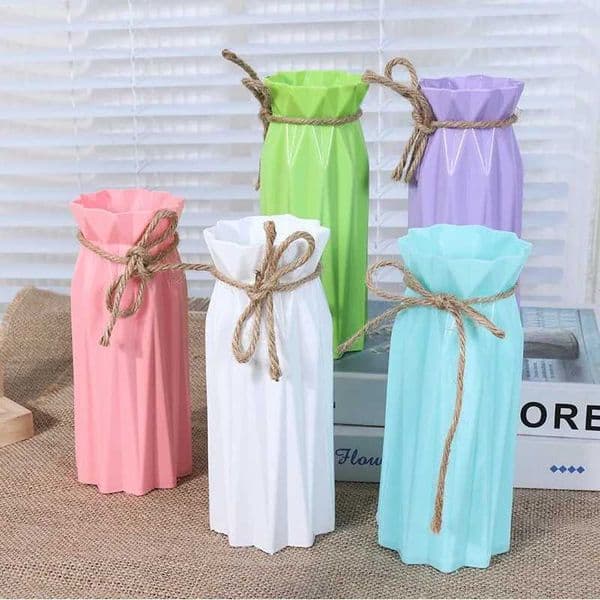 Simple Plastic Imitation Ceramic Vase Home Decoration Vase Decoration Crafts Hemp Rope Tied Solid Color Flower Arrangement VaseZ260622
