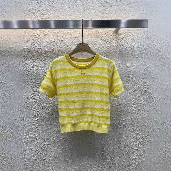 Designer's high-quality clothing High-Quality Spring Loose Casual Simple Style New Striped Colorful Knit Short Sleeve2G4H