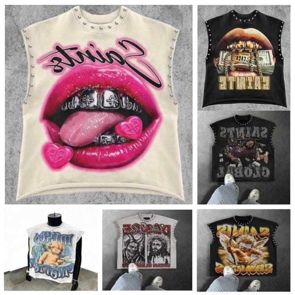 T Mens Shirts Punk Millennium Vintage T-Shirt Subculture Y2k Strt Hip-hop Retro Personty Pure Print Loose Daily Casual Beach Slveless T-shirt L26