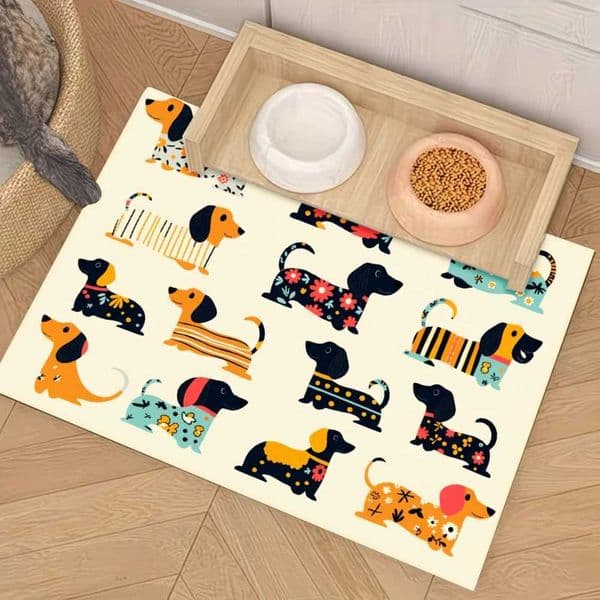 Colorful Dachshund Pattern Print Design Non-Slip Pet Feeding MatPet Supplies Splash-Proof And Anti-Slip Mat Mats Cats DogsT260623