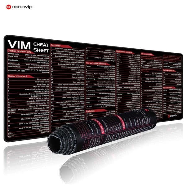 EXCO Vim Mouse Pad Large Linux Text Editor Cheat Sheet Shortcut Mousepad for Programing Engineer Non-Slip Stitched Edge Desk Mat L26