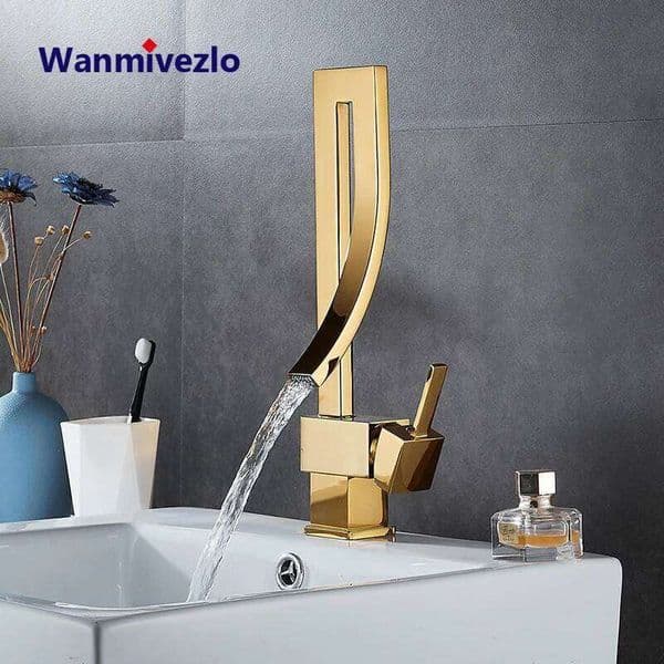 Wanmivezlo Bathroom Basin Faucet Brass Deck Mounted Waterfall Taps Single Handle Hot Cold Water Mixer Tap W260623