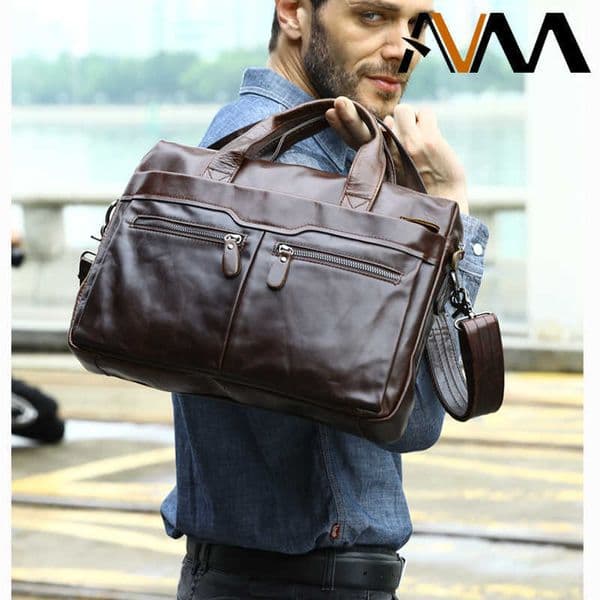 Leather MVA Genuine Mens Bag Zip Mens Shoulder Bags for Man Messenger Bag Men Leather Handbags Totes Laptop 14 Briefcases 9005 H260623