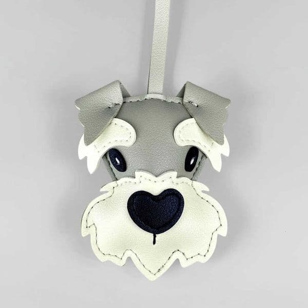 Leather Large 3D Schnauzer PU Keychain Charm Plump Realistic Dog Pendant Hand-Stitched Premium Leather Purse Bag Accessory Gift H260623
