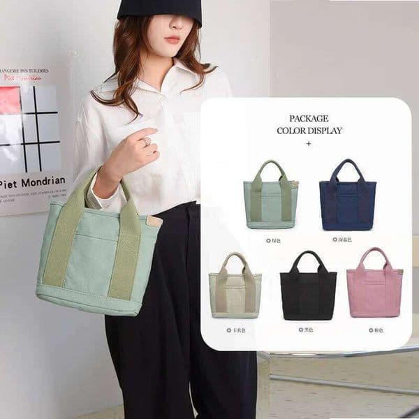 Stylish Insulated Canvas Lunch Tote - Square Crossbody Bento Bag, Durable Eco-Friendly Food Carrier (Handheld & Shoulder Bag)