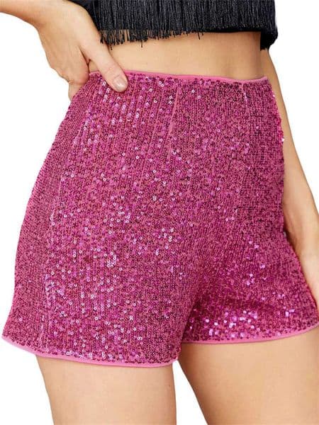 Women Sequin Shorts Elastic High Waist Sparkly Glitter Straight Short Pants Sexy Club Hot Pants Summer Streetwear L26