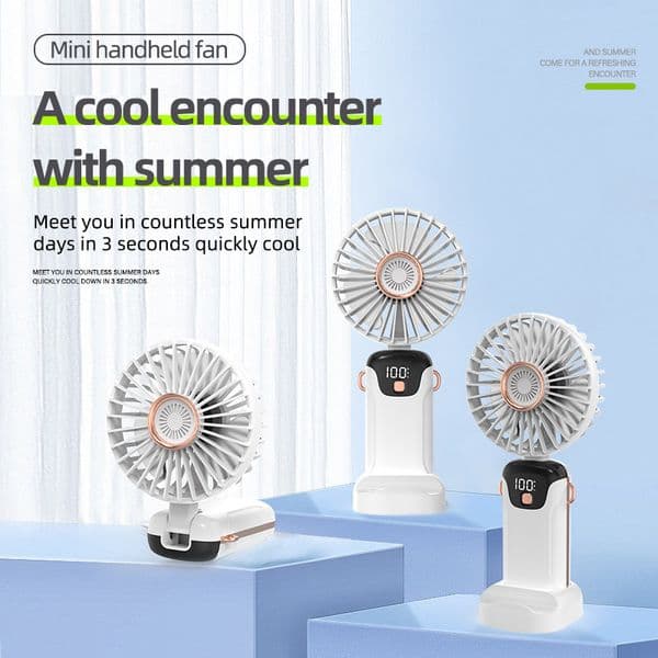 Digital Hand Fan Phone Stand USB Neck Portable Quiet Desk Cooling Fan