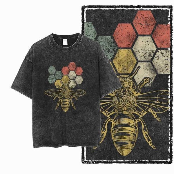 DE BEES Printed Acid Washed Cotton Exclusive Graphic Unisex T Shirt Cool Vintage Streetwear Men Tshirts Big Size Tee for men C260623