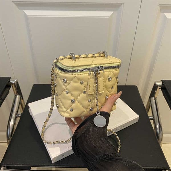 Shoulder Rivet Design Small Square Bags for Women Stylish Simple Ladies Chain Crossbody Bag Purse Girls PU Leather Box HandbagR260625
