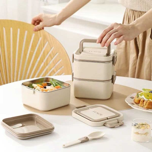 304 Stainless Steel Square Lunch Box Microwavable Multi-layer Portable Bento Box for Kids Adults Leakproof Food Container C260625