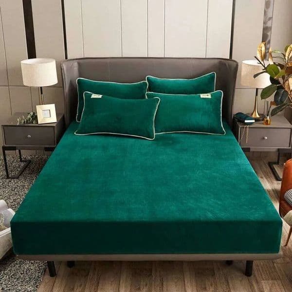 Warm Winter Plush Fitted Sheet Elastic Mattress Cover Fluffy Coral Fleece Linen Luxury Double Bed Velvet Protector 001
