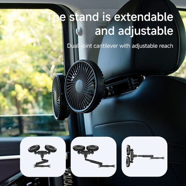 Telescopic Dual Joint Car Dual Head Fan Multi Angle Rear Seat Cooling Fan thumbnail 2