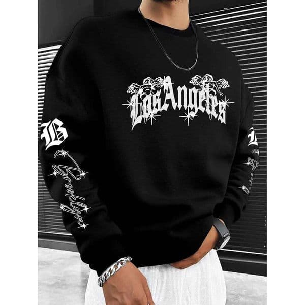 Hot selling autumn men's Gothic letter printed soft and comfortable long sleeved pullover, outdoor urban high street top W260626