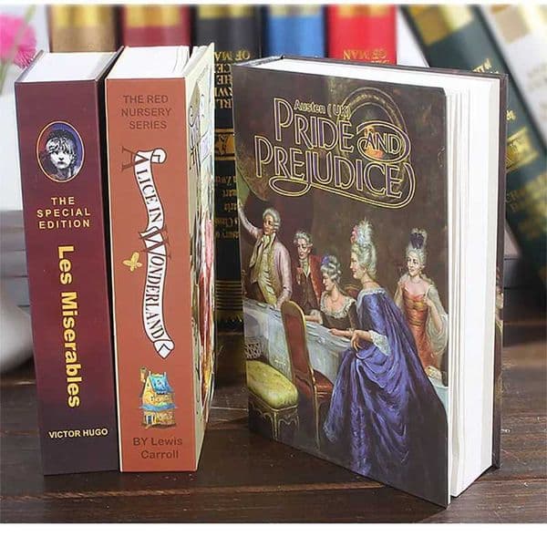 Decorative Objects Figurines Fake Book Storage Box Mini Safe Box Dictionary Book Bank Money Jewellery Hidden Secret Security Locker with Key or Password Lock T24082
