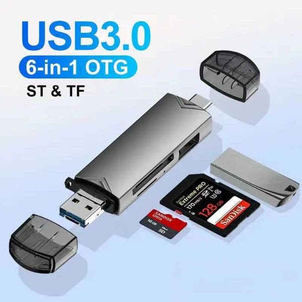 6-in-1 USB 3.0 card reader OTG adapter suitable for iPhone 15 Pro Max 14 Samsung SD TF camera high-speed transfer accessories M240902