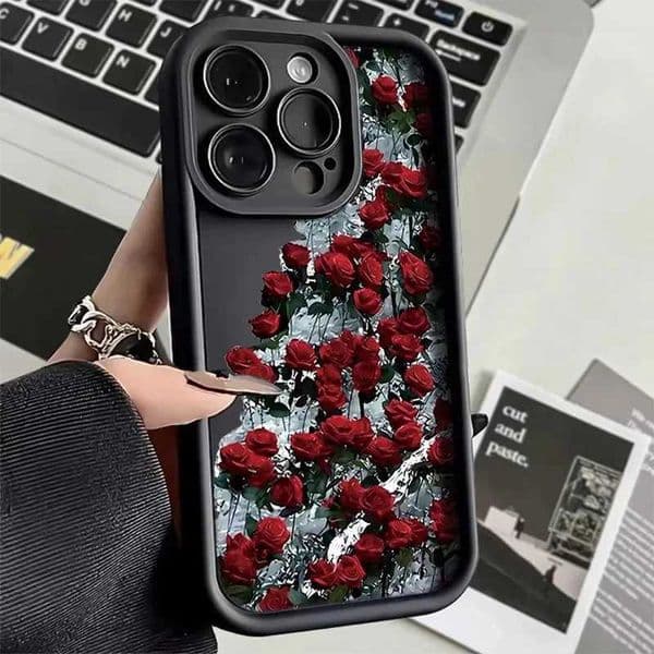 Red Rose Silicone Phone Case Suitable for iPhone 15 14 13 11 Max Plus XR X XS Max 8 7 Plus SE Shockproof Soft Cover M240902