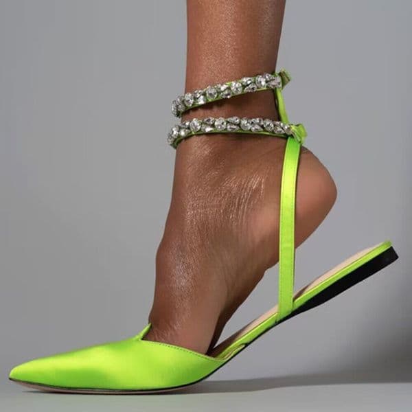 2025 new Crystal Women Shiny Flat Heels Gladiator Sandals 2023 Summer Pointed Toe Pink Party Shoes Woman Ankle Straps Pumps Plus Size 42 96cf