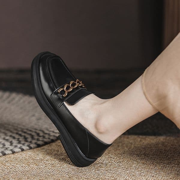 Brand Designer metal chains women flats japanned leather thick heel oxford shoes warm fur loafers women creepers platform shoes