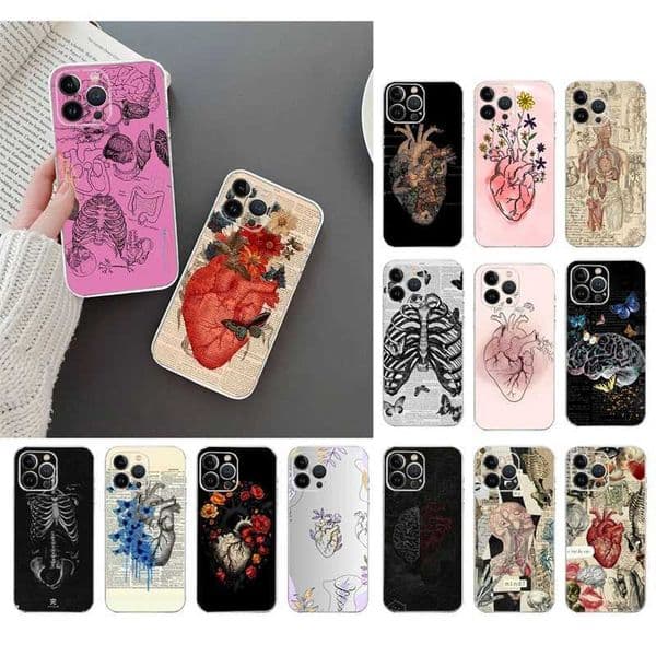 Cardiac Anatomy Skull Bone Phone Case iPhone 15 14 Pro Max 13 12 11 Pro Max XR 12 13 Mini 14 Plus M240902