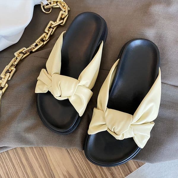 2025 soft bottom slippers women leisure beach sandalias mujer outdoor slides shoes woman bow band platform flip p f8d2