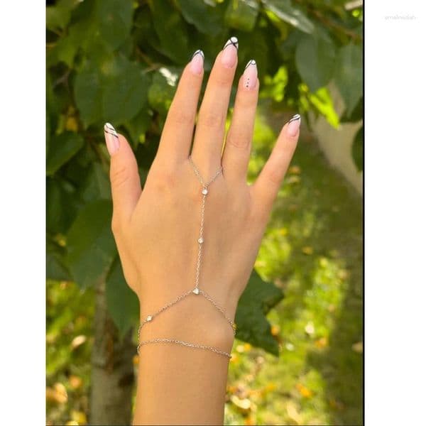 Charm Bracelets 18K Gold Plated Stainless Steel Hand Chains Bracelet For Women Waterproof Dainty Cubic Zirconia Ring Chain Body Jewelry