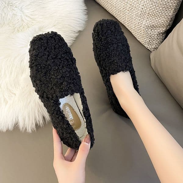 2025 NEW Moccasins Lambwool Femme Winter Cotton Shoes Women Warm Plush Loafers Comfy Curly Sheep Fur Flats Woman hurenlakeshoes