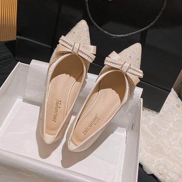 transparent beads pumps women crystal chains bowknot med-high heels shoes woman pointed toe metal heel ballerina shoes size 43