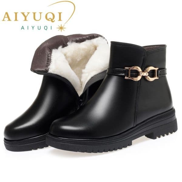 Winter AIYUQI Shoes Non-slip Large Size 41 42 43 Women's Snow Genuine Leather Warm Wool Mother Boots Women 8078