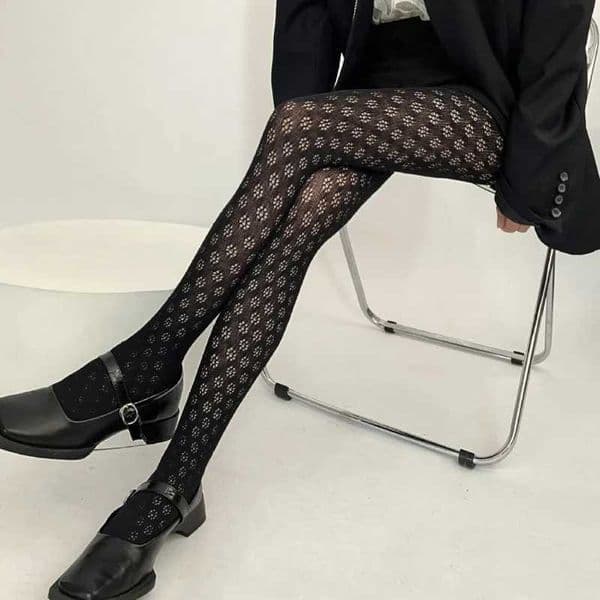 Socks Hosiery Lolita Knit Tights Black Maid Cosplay Hollow Out Pantyhose Girl Tuiwa Stocking Geometric Pattern Socks Y2408330O6PF