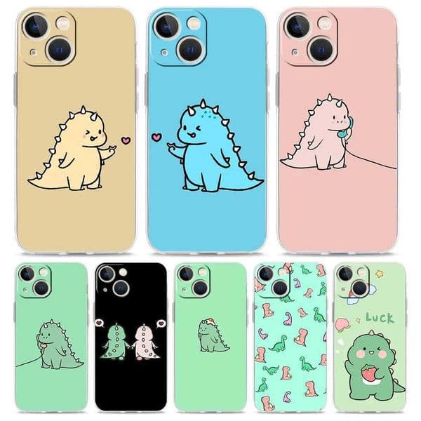 Suitable for iPhone 15 14 12 11 Pro Max X Xs XR 7 8 Plus Bumper Phone Case Clear TPU Cover Cute Dinosaur Bear Couple M240902