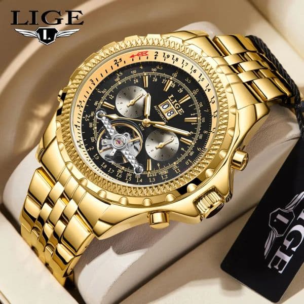 LIGE Youth fashion Mechanical Watch Men's waterproof watch Holiday Gift Luxury brand watch Multi-functional mechanical watch Calendar week