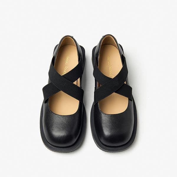 2025 new Flat BeauToday Shoes Women Sheepskin Cross-Tied Elastic Band Square Toe Solid Color Spring Retro Ladies Slip-on Handmade 28476 b077