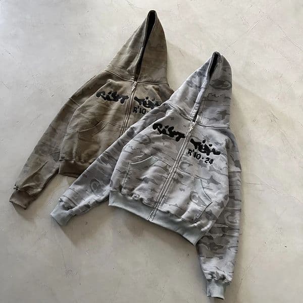 2024 American Harajuku Light Camouflage Fabric Embroidered Text Pattern Zipper Hoodie Mens Autumn Loose Casual Y2K Jacket 240902