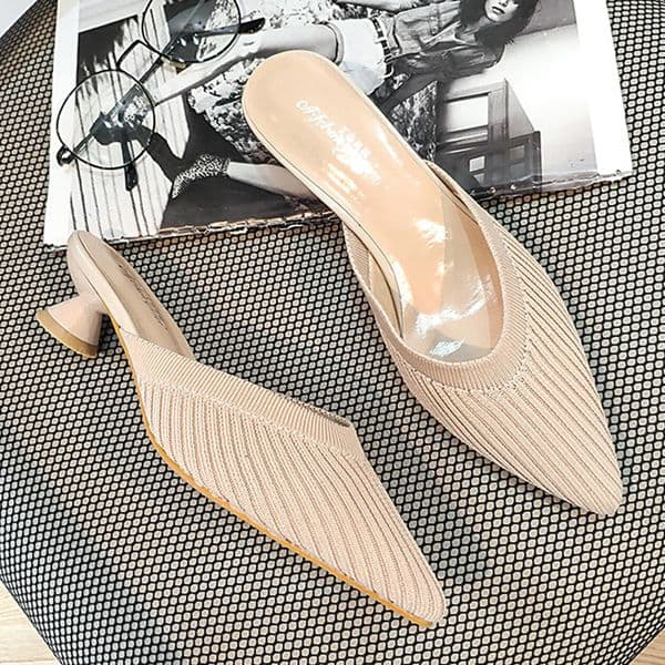Stretch Polyester Shoes Woman Slippers Mules Med-High Heels 3D Fly Weave Slides Ladies Breathable Flipps Women Wedges a035