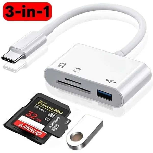 3-in-1 Multi Port Hub Type-C to USB Converter OTG Adapter TFSD Memory Card Reader Suitable for iPhone Android and Laptop M240902