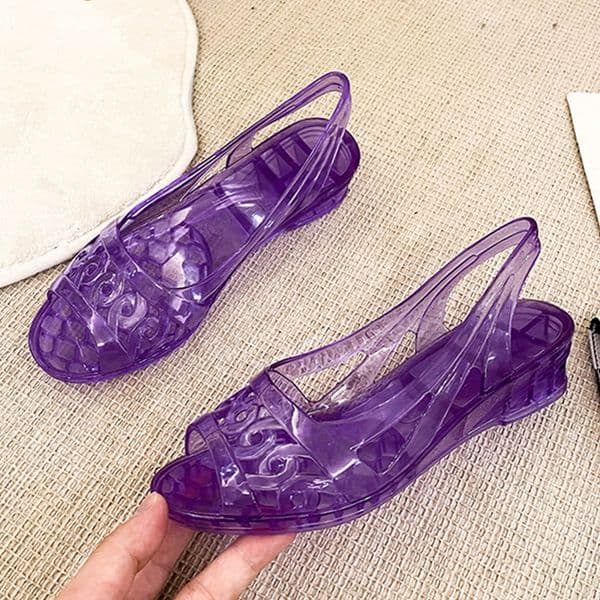 jelly shoes woman summer peep toe plastic sandals med-high heels cutout beach shoes female transparent gladiator sandalias mujer