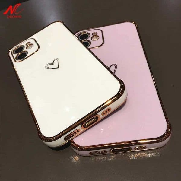 Cute Love Heart Gold Plated Soft TPU Cover Suitable for iPhone 15 11 13 Pro Max 14 7 8 Plus X Xs Mini SE 2 Shockproof Case M240902