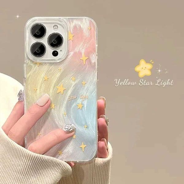 Gradient star shaped silver plated phone case suitable for iPhone 14 13 12 15 Pro Max 11 Pro 7 8 Plus X XS XR M240902
