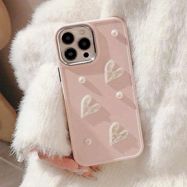 Ins Cute 3D Pearl Love Phone Case for iPhone 15 14 12 11 Pro Max X XS XR 8 7 Plus SE Soft Silicone Bumper Cover M240902