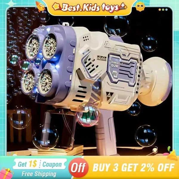 40 Hole Bubble Gun Rocket Fully Automatic Childrens Toy Color Light Soap Bubble Maker Outdoor Wedding Party Game GiftW240902