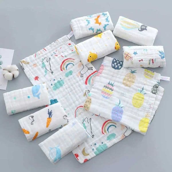 1/5pcs Pure Cotton Childrens Face Towel Soft 6-layer Muslin High-densi Water Washed Cotton Baby Towels Random ColorXJ241216