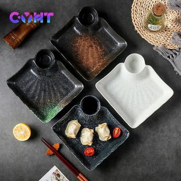 Japanese plate ceramic dipping sauce retro cold vegetable table piece Chinese garbage tray 240902