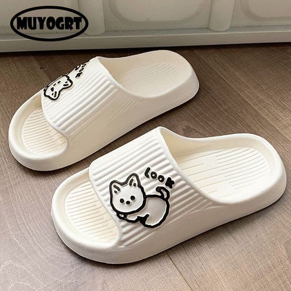 Cat Cartoon Women Slippers Men Outdoor Beach Slides Bathroom Non-Slip Eva Indoor Lady Sandals Home Couple Flat Shoe Flip Flops