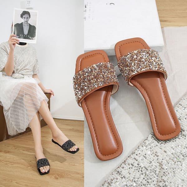 Bg Glitter Summer Slippers for 2024 New Ladies Flat Beach Slipper Women Sandals Outdoor Shoes Designer Plus Size da24