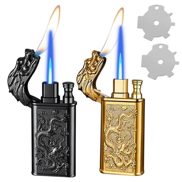 2 Pack Cool Dragon Design Magic Dual Flame Torch Lighter With Adjusting Flame Tool Windproof Jet Flame Lighter (Without Butane)